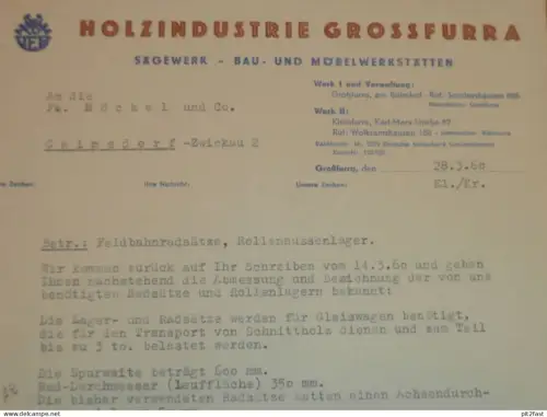 Holzindustrie Großfurra b. Sondershausen , 1960 , Herr Elstner , altes Dokument , Reklame / Werbung