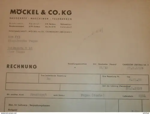 Feldbahnen - Möckel & Co. KG in Cainsdorf - Zwickau , 1959 , altes Dokument , Reklame / Werbung