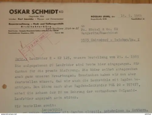 Oskar Schmidt KG / Karl Janenicke in Rosslau a. Elbe , 1969 , altes Dokument , Reklame / Werbung !!