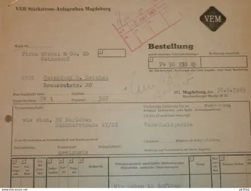 VEB  Starkstrom-Anlagenbau Magdeburg , 1969 , Herr Hoffmann , Herr Rüdel , altes Dokument , Reklame / Werbung !!