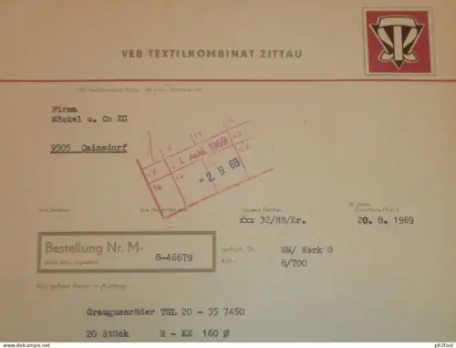 VEB  Textilkombinat Zittau , 1969 , Herr Seisel , Hr. Röthig , altes Dokument , Reklame / Werbung !!