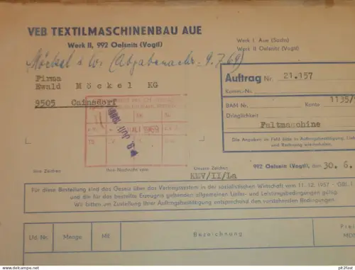 VEB Textilmaschinenbau Aue , 1969 , altes Dokument , Reklame / Werbung !!