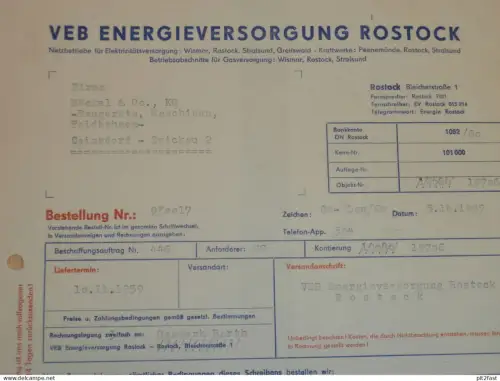 VEB Energieversorgung Rostock , 1959 , Herr Röper , Herr Hagemann , altes Dokument , Reklame / Werbung !!