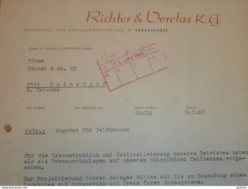 Sportgeräte - Richter & Verclas KG in Dömitz i. Meckl. , 1969 , Herr Corban , alte Rechnung , Reklame / Werbung !!