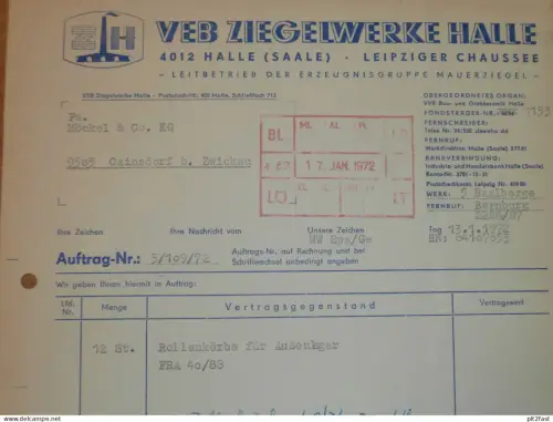 VEB Ziegelwerk Halle / Ballberge , 1972 , Herr Spangenberg , Herr Premke , altes Dokument , Reklame / Werbung