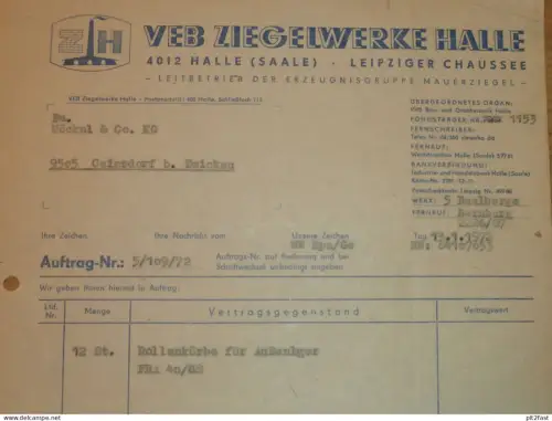 VEB Ziegelwerk Halle / Ballberge , 1972 , Herr Spangenberg , Herr Premke , altes Dokument , Reklame / Werbung