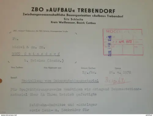 ZBO "Aufbau" Trebendorf b. Schleife , 1972 , Hr. Byron , Hr. Zenker , altes Dokument , Reklame / Werbung
