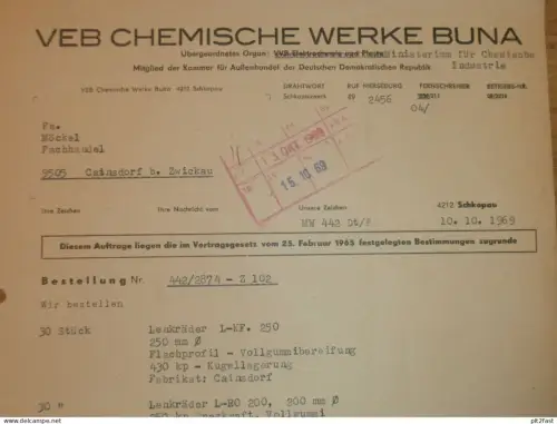 VEB Chemiewerk BUNA b. Schkopau , 1969 , Herr Sachse , Herr Isemann , altes Dokument , Reklame / Werbung