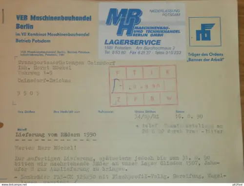 VEB Maschinenbauhandel Berlin in Potsdam , 1990 , Hr. Piltz , Hr. Splinter , altes Dokument , Reklame / Werbung