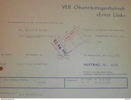VEB Obertrikotagen "Ernst Lück" in Wittstock a. Dosse , 1970 , Herr Wald , altes Dokument , Reklame / Werbung !!