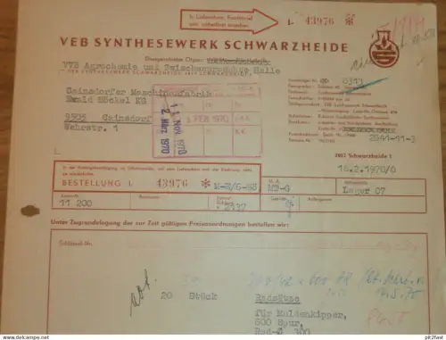 VEB Synthesewerk Schwarzheide , 1970 , Herr Sommer , Herr Kabiersch , altes Dokument , Reklame / Werbung
