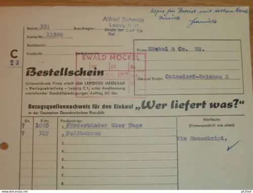Wer liefert Was? - Alfred Schmidt in Leipzig , 1959 , Feldbahn , altes Dokument , Reklame / Werbung !!