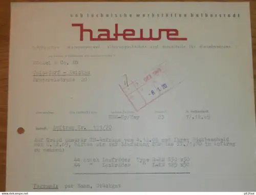 HATEWE - VEB Werkstätten Halberstadt , 1969 , altes Dokument , Reklame / Werbung !!