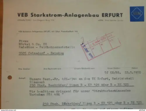 VEB Starkstrom-Anlagenbau Erfurt , 1970 , Herr Kiefer , Herr Kästner , altes Dokument , Reklame / Werbung !!