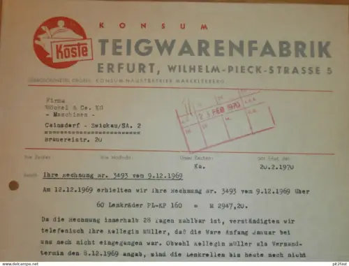 KONSUM - Teigwarenfabrik Erfurt , 1970 , Herr Hempel , altes Dokument , Reklame / Werbung !!