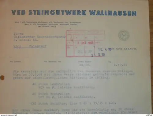 VEB Steingut-Werk Wallhausen und Greußen , 1969 , Herr Hampel , Herr März , altes Dokument , Reklame / Werbung !!