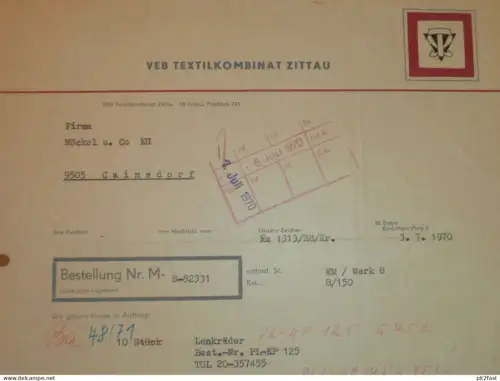 VEB Textikombinat Zittau , 1970 , Hr. Seisel , Hr. Röthig , Dokument , Reklame / Werbung !!