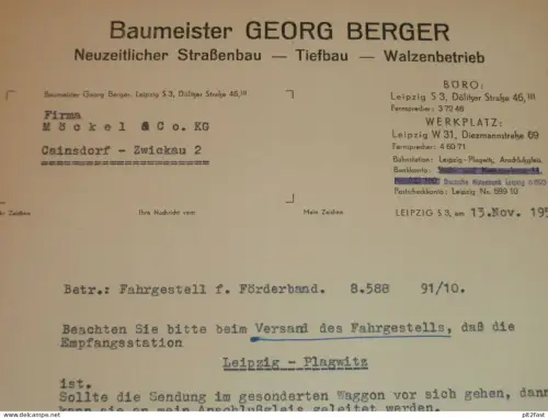 Straßenbau - Georg Berger in Leipzig , 1959 , altes Dokument , Reklame / Werbung !!