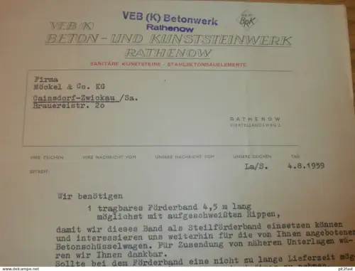VEB Beton- und Kunststeinwerk Rathenow , 1959 , altes Dokument , Reklame / Werbung !!