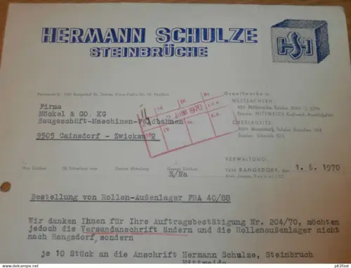 Steinbrüche - Hermann Schulze in Rangsdorf b. Zossen , 1970 , altes Dokument , Reklame / Werbung !!