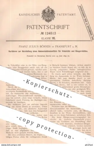 original Patent - Franz Julius Börner , Frankfurt / Main | 1899 | Ammoniakbindemittel für Viehstall | Tierzucht , Dünger