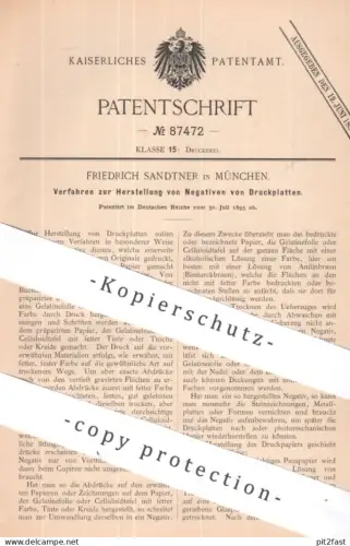 original Patent - Friedrich Sandtner , München | 1895 | Negative von Druckplatten | Druck , Druckerei , Kopien , Papier