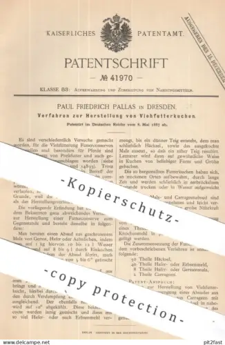 original Patent - Paul Friedrich Pallas , Dresden | 1887 | Herst. von Viehfutterkuchen | Vieh , Tierzucht , Tierfutter
