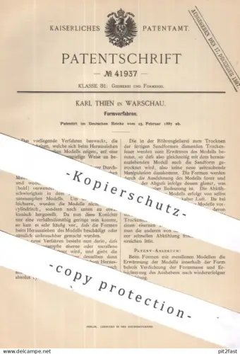 original Patent - Karl Thien , Warschau , Polen | 1887 | Formverfahren | Form , Formen , Gießerei , Gießform