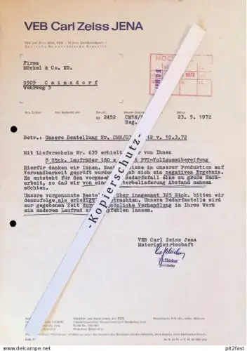 VEB Carl Zeiss Jena , 1972 , Herr Nußbicker , altes Dokument , Reklame / Werbung !