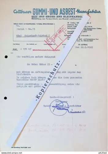 Gummi- und Asbest-Manufaktur Cottbus , 1969 , altes Dokument , Reklame / Werbung !