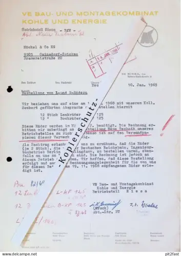 VEB Montagekombinat Riesa , 1969 , Herr Schneider , Herr Wruck , altes Dokument , Reklame / Werbung !