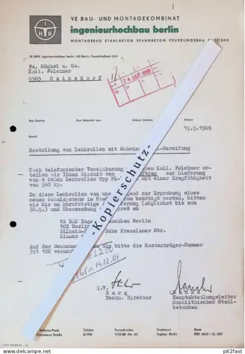 Ingenieurhochbau Berlin , 1969 , Hr. Barg , Hr. Hanke , altes Dokument , Reklame / Werbung !