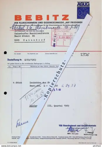 VEB Flanschwerk "Auf Friedenswacht" BEBITZ, 1959 , Hr. Ulrich , Hr. Frühauf , altes Dokument , Reklame / Werbung !