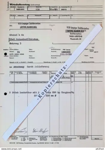 Wirtschaftsvertrag - Stahlfensterbau Leipzig , 1972 , Herr Kirchhof , altes Dokument , Reklame / Werbung !