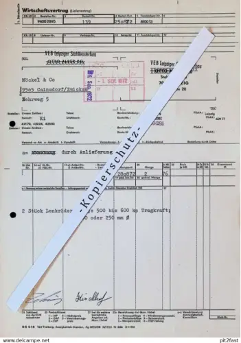Wirtschaftsvertrag - Stahlfensterbau Leipzig , 1972 , Herr Kirchhof , altes Dokument , Reklame / Werbung !