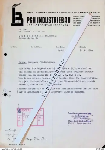 PGH Industriebau Hoym b. Aschersleben , 1960 , altes Dokument , Reklame / Werbung