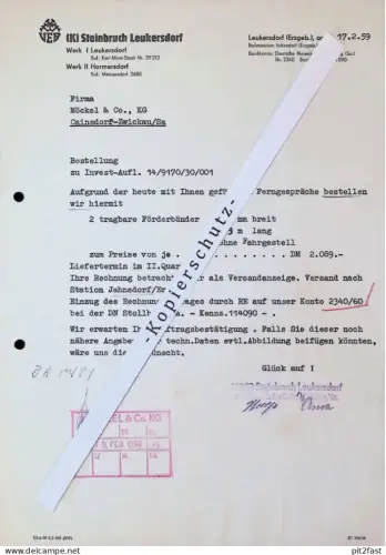 VEB Steinbruch Leukersdorf i. Erzgebirge b. Stollberg , 1959 , Hormersdorf , altes Dokument , Reklame / Werbung
