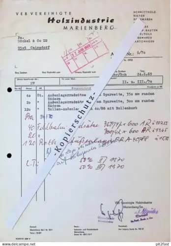 VEB Holzindustrie Marienberg i. Sa., 1969 , Herr Dorlson , altes Dokument , Reklame / Werbung