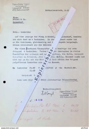 Kommisionshandel - Hans-Dieter Vogel in Katharinenrieth b. Allstedt , 1969 , altes Dokument , Reklame / Werbung