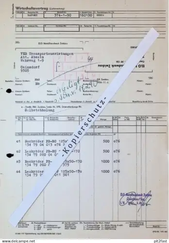 Wirtschaftsvertrag - Metallhandwerk Zwickau , 1990 , altes Dokument , Reklame / Werbung