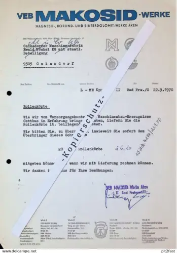 VEB MAKOSID Werke in Aken / Bad Freienwalde , 1970 , altes Dokument , Reklame / Werbung