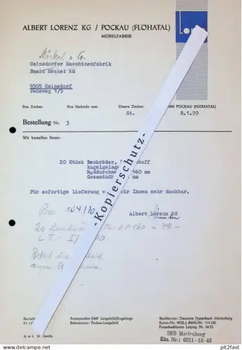 Möbelfabrik - Albert Lorenz KG in Pockau / Flöhatal , 1970 , altes Dokument , Reklame / Werbung