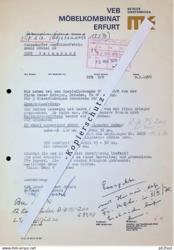 VEB Möbelkombinat Erfurt , 1970 ,  altes Dokument , Reklame / Werbung