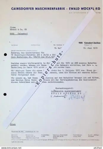 Maschinenfabrik Cainsdorf b. Zwickau , Ewald Möckel , 1970 , altes Dokument , Reklame / Werbung