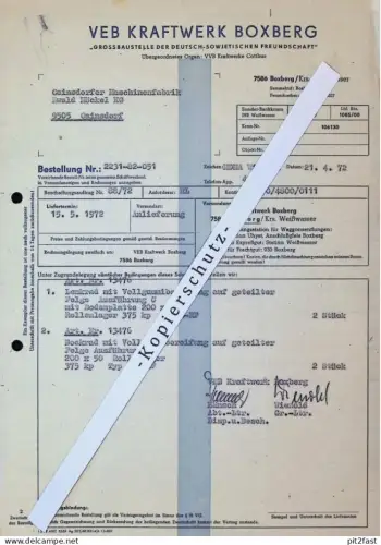 VEB Kraftwerk Boxberg b. Weißwasser , 1972 , Herr Hänsch , Herr Wienold , altes Dokument , Reklame / Werbung