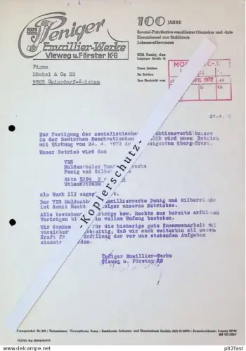Emaillier-Werke Vieweg & Förster in Penig , 1972 , Emaille , altes Dokument , Reklame / Werbung