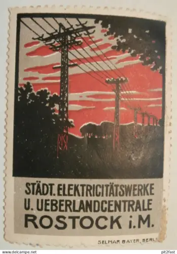 Rostock - städt. Elektricitätswerke , Reklamemarke , Siegelmarke , Reklame Marke , Mecklenburg !!