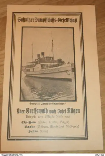 Dampfschiff-Gesellschaft Saßnitz , 1927 , Prospekt , Plan , Rügen , Greifswald , Mecklenburg !!