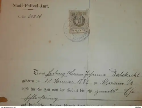 Stadt-Polizei-Amt in Schwerin , 1917 , Mecklenburg , Babekuhl , altes Dokument !!