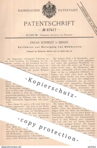 original Patent - Oscar Schmidt , Berlin | 1893 | Abwasser - Reinigung | Wasser , Kläranlage | Torf , Humus , Braunkohle